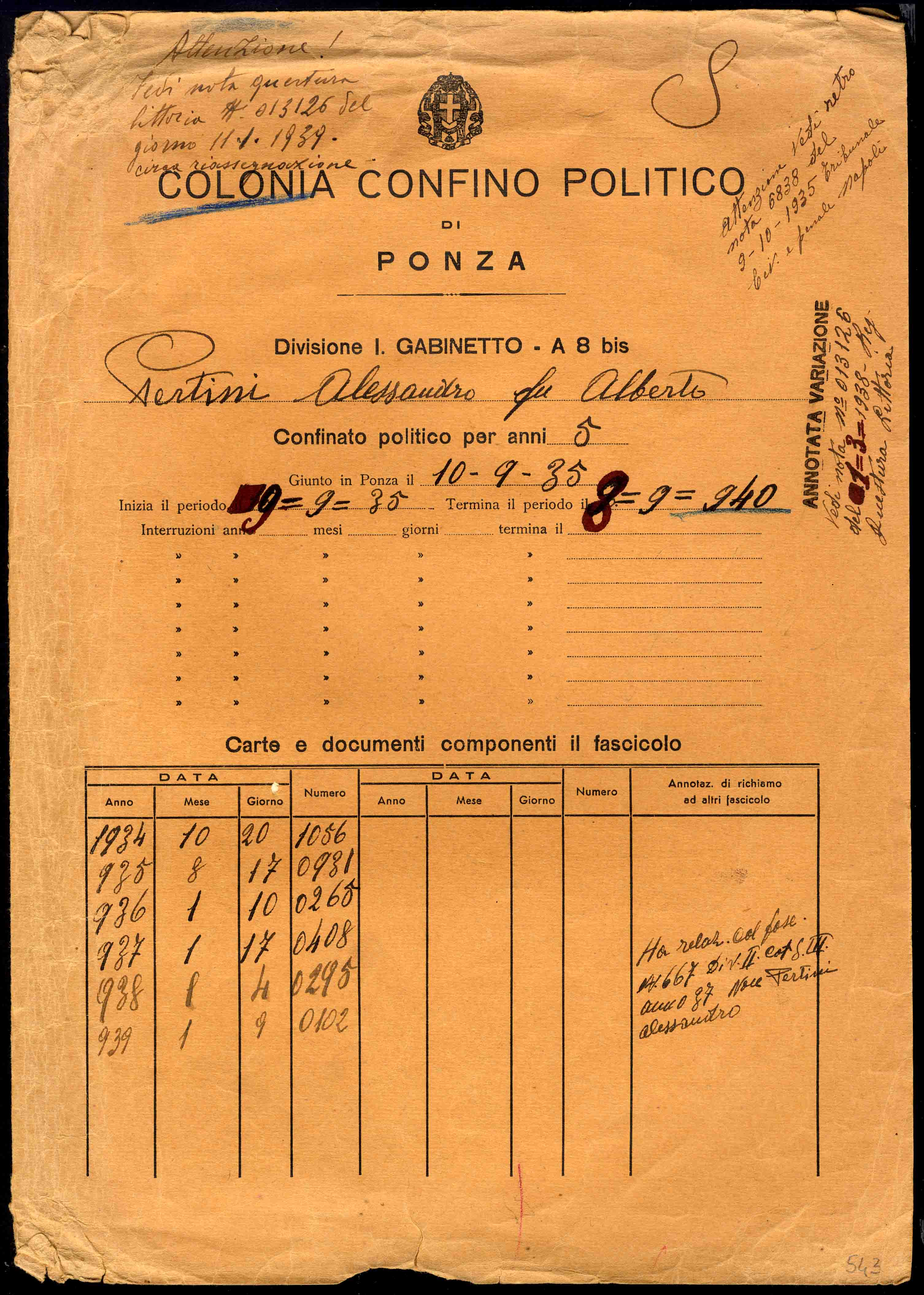 Questura di Latina, Serie Confinati, busta 263, fascicolo 6, carta 112